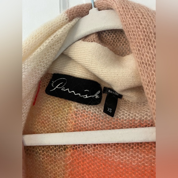 Parrish Mohair Wool Blend Cozy Long Colorblock Open Front Cardigan Pink - Picture 4 of 6